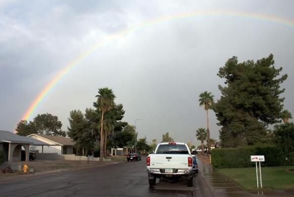 Rainbow with Mini hiding behind Dodge   Copy