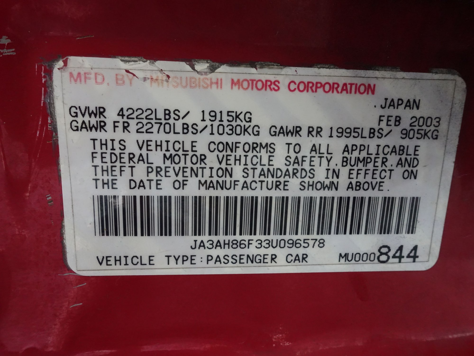 2003 Mitsubishi Lancer Evolution - 2003 Evolution 8 Rally Red - Used - VIN JA3AH86F33U096578 - 120,976 Miles - 4 cyl - AWD - Manual - Sedan - Red - Los Angeles, CA 90703, United States