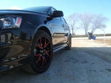 Falken 452's 225/45 on 18" fast rims, red pin stripe.