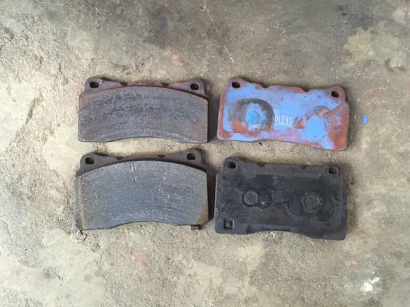 comparison oem brembo front pad (131.7 by 77.3 )with the my endless front pad (131.7 by 66)