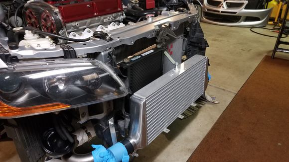 Made brackets but not welded to rad support yet, just mocking it up.