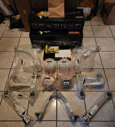 Feb 2026 Replacement control arms, hub bearings, and Ohlins Coilovers.
And some Whiteline bump-steer & steering correction kit.
