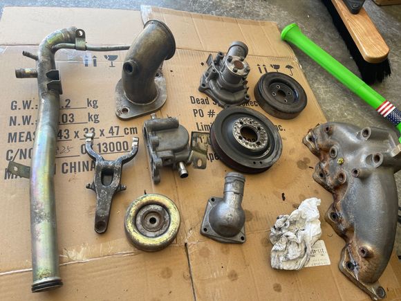 some of this stuff was absolutely rusted out, or completely caked in oil and grime. water pipe specifically was in very bad shape inside and out.