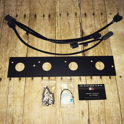 Evo 8 Satin black mounting plate, mounting hardware, and wire harness.