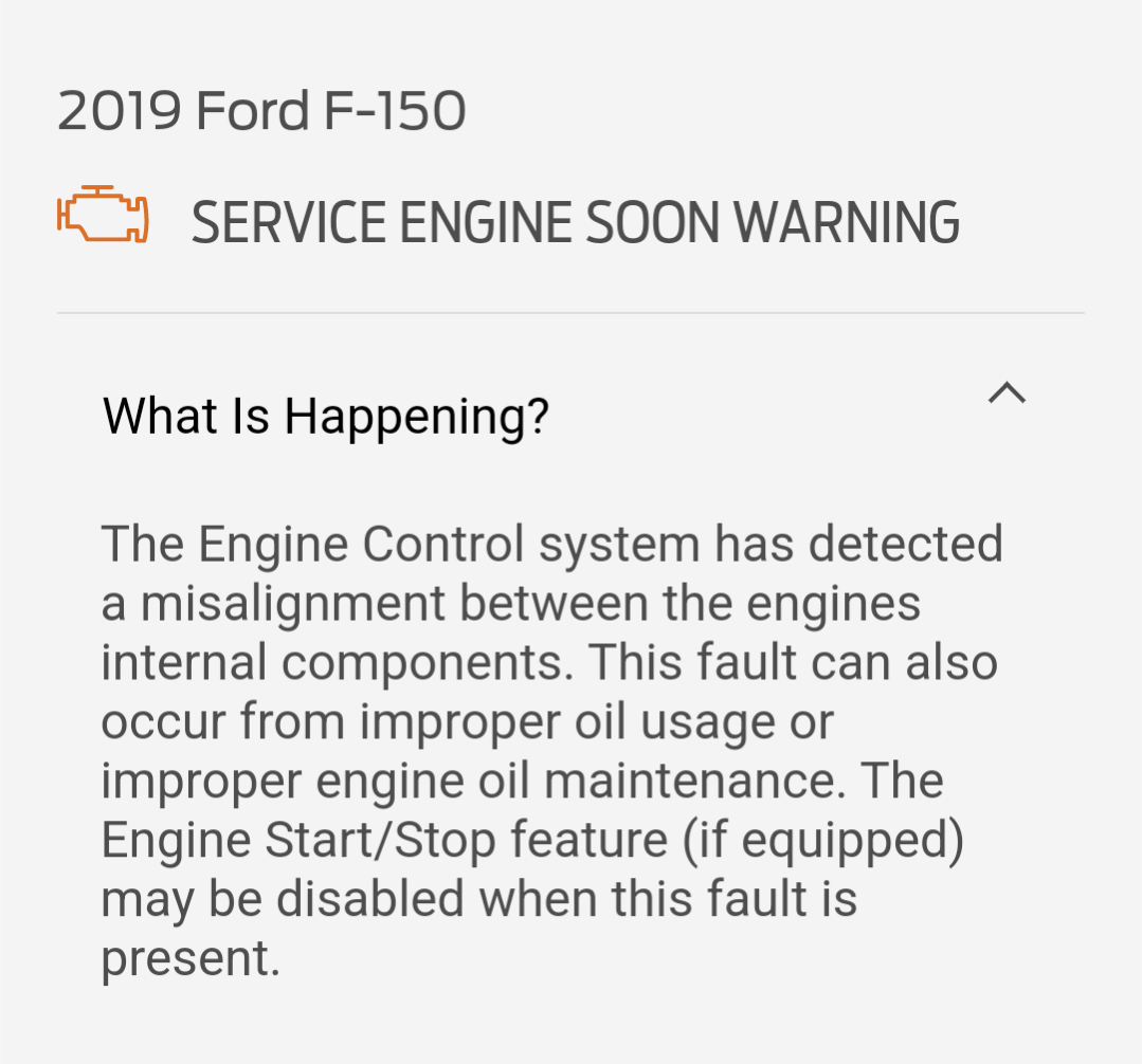 Engine light. Misalignment of engine parts. Ford F150 Forum