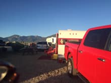 Big Red camping with Lucy in Taos, New Mexico with Sisters on the Fly...