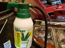 I made a mini pressure washer out of a plant spray bottle, a piece of hose and my compressed air blower nozzle. I can fill it with hot water and pump it up to a fairly decent pressure.
