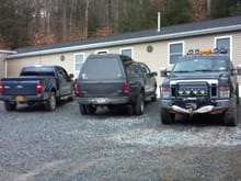 my 3 monsters the blue one was replaced with a 2012 f150 harley
