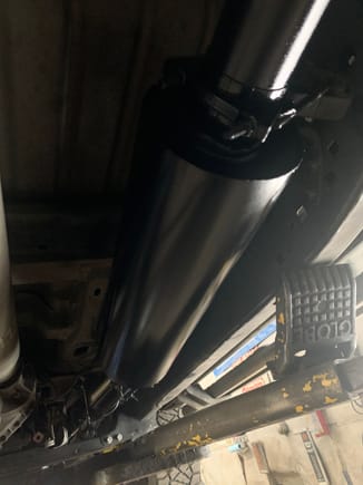 New Borla 400500 large truck muffler. Had to go with this muffler to quiet it down. The truck was so loud...  this one helped out a lot over my old Roush exhaust. Also got rid of the drone sound I had at 1800-2200 rpm. 