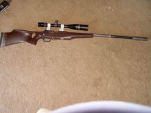 Winchester model 25 22 long rifle. Modified with fluted barrel, barrel weights, 2lb trigger pull, and full trigger job. Scope is a Leupold 6.5x20