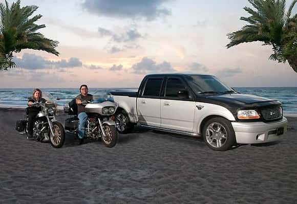 On the Beach Truck and matching 100th silver/black bikes
