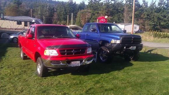 My brother and I washing our trucks