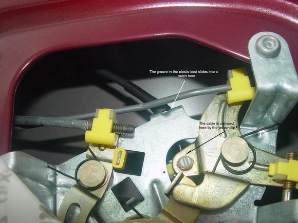 Close Up of Door Mechanism - This is where the lower part of the cable is connected. (It was the upper portion that failed.)