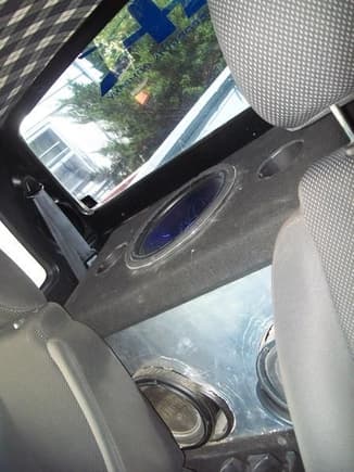 Rear seat folded down with a Pyle 1200 WATT 12&quot; sub and 2 8&quot; bazooka tubes running on a Pyle 2000 WATT amp