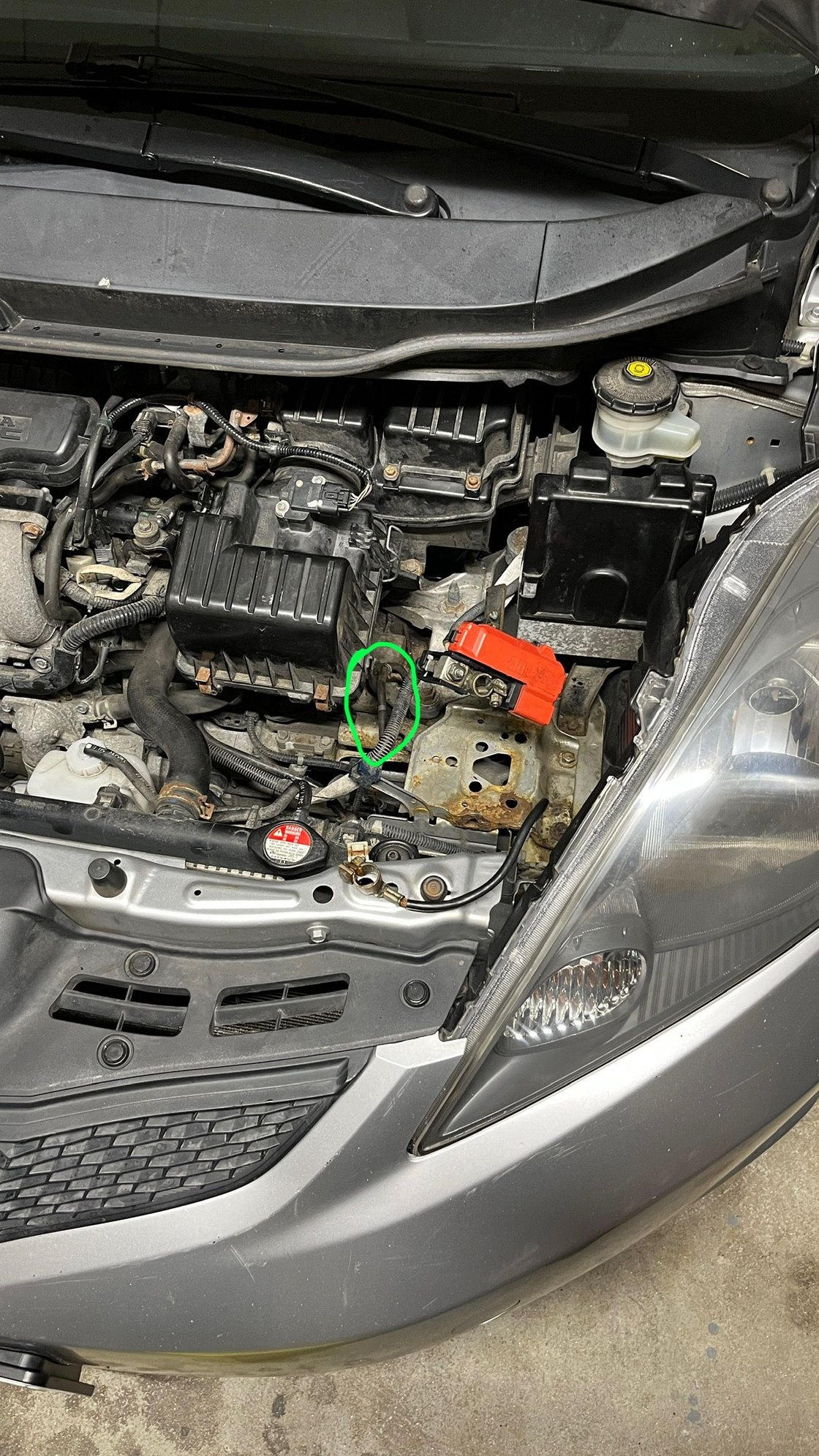 I've circled the hose in question with a virtual light green marker.
