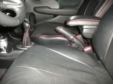 Matching Black leather w/red stiching interior (Clazzio seat covers, JDM Honda shift knob/boot, custom parking brake &amp; armrest cover)