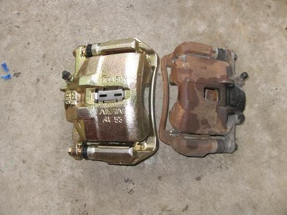 End view of a Type-R caliper on the left and a Fit caliper on the right.