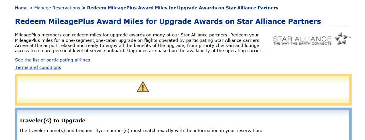 Star Alliance Upgrade Awards Mileage Redemption Chart