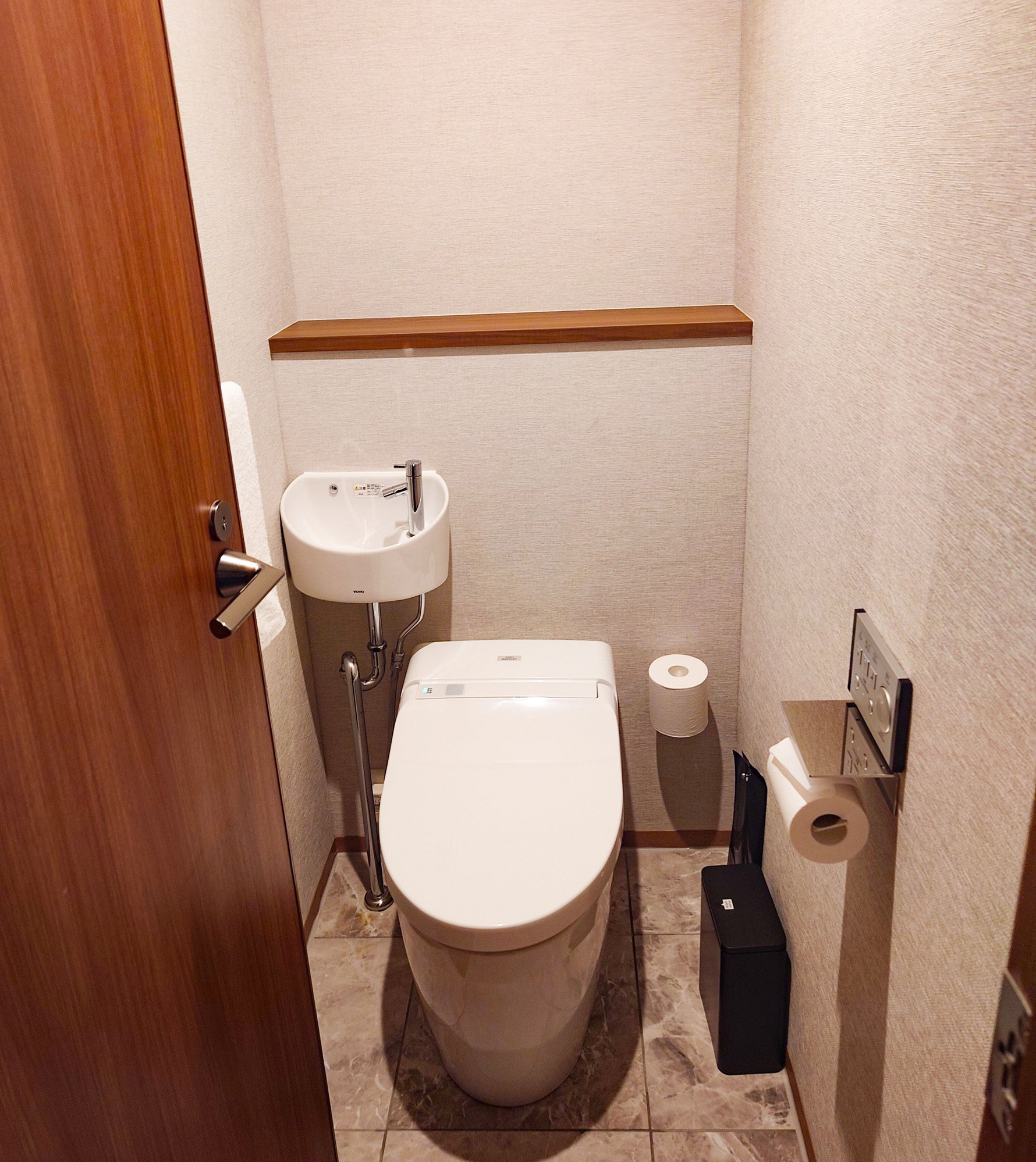 In typical Japanese fashion, the toilet is in a separate room from the bathroom 