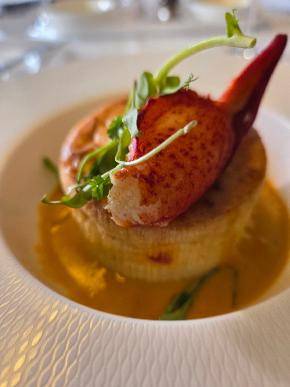 Honestly, how a souffl� on a plane could be excellent is beyond me...but this lobster souffl� was.