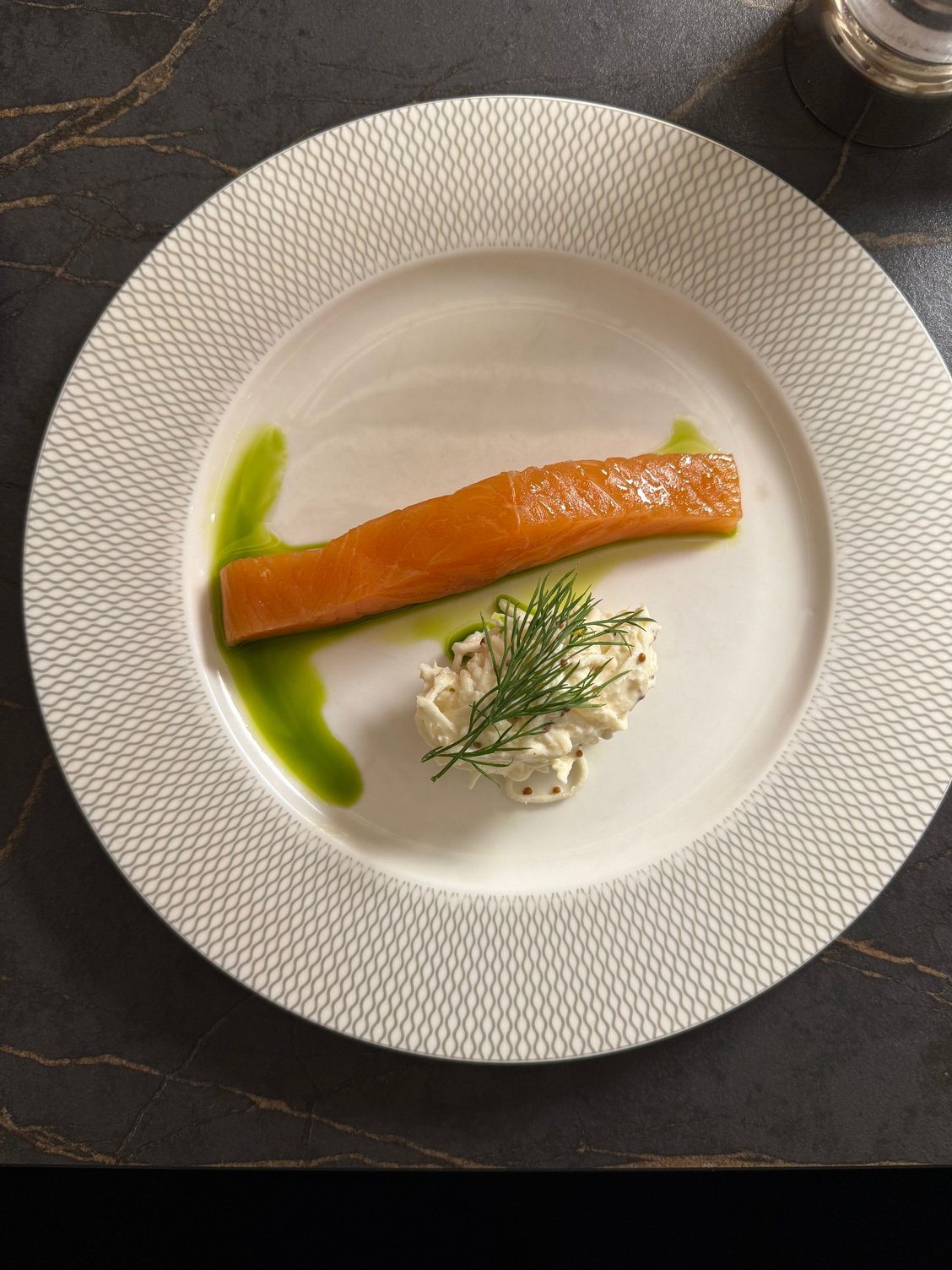 Smoked salmon - nicer than usual thick slice of fillet. Celeriac too mayonnaisey as always in the ccr. 