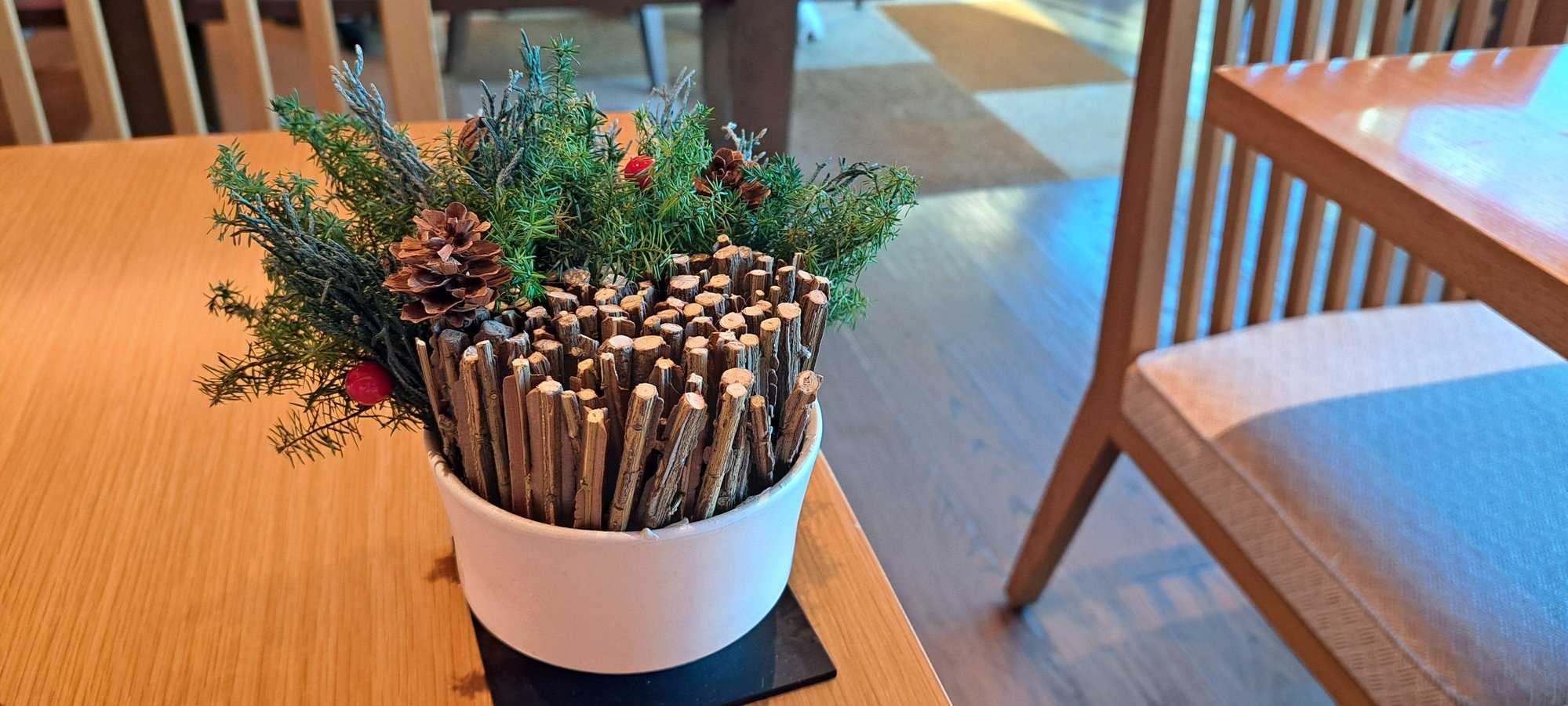 Christmas decoration on the table in the executive lounge