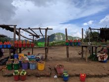 Tomatoes and the mountains on the M1. Behind me, a thunderstorm was working across the plain from Mozambique. 