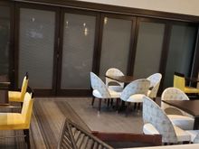 Closeup of breakfast seating choices. 