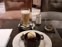 Sticky toffee pudding , Cafe latte and Highland Park Whisky in the bar