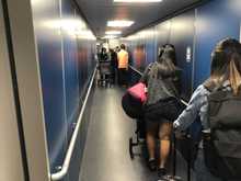 Clogged jet bridge.  Hey United, how about connecting the second bridge?  