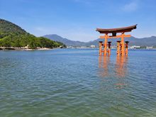 The floating torii gate taken enroute from the JR ferry terminal ( about 45mins past high tide)
