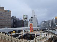 The mixture of overhead roads, passageways and ramps/escalators at the southern end of JR ueno station . Almost a typical modern tokyo view in my mind occassionally