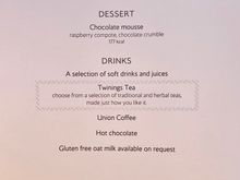 Menu for the flight 