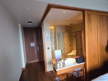Room with open bathroom