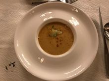 Lobster soup with large lobster dumpling 