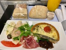 Daytime cycle 1: spinach and mushroom quiche, prosciutto, smoked trout, egg mayo