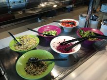Tomatoes, lettuce, slaw, cucumber, tuna pasta, quinoa. 