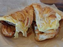 Bacon, sausage, cheese, and egg croissant, Magee’s. 