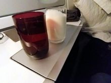 Banana and vanilla smoothie, and some water