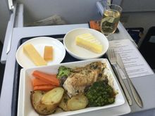 Todays serving LGW -GIB. Chicken was tasty. The biscuits and cheese with apple went down well.