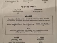 Menu as of September 2018