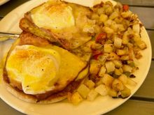 Eggs Benedict and potatoes O’Brien at Over Easy in Scottsdale. 