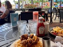 Chicken and waffle at Hilton Hawaiian Village. The waffle had an orange essence and was sprinkled with yukari dust. After talking to the server about yukari, she brought me a little unground yukari. The taste reminded me of haw flakes. 