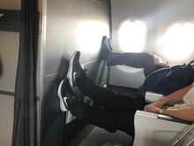 2 minutes into boarding. I’m pleased to report the csm has at least made him put his shoes on. 
