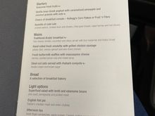 QR6 (08:05am departure from LHR) - breakfast menu unfortunately - but some decent light options too. 
