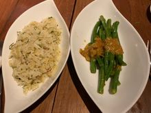 Orange rice, and green beans