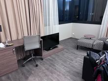 The tv nearly on the floor.