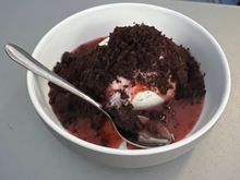 Gelato with strawberry jam and cake crumbs was really good!