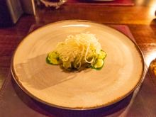 Cabbage, onion, and butter. This was a fantastic course and made me wonder why I don't cook with cabbage more often. The presentation isn't all that, but the flavors just popped.