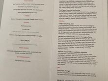 Menu and wine list. Two red wines listed were not correct - they were still serving the Tyrrell's Cabernet Sauvignon and the Ventoux. 